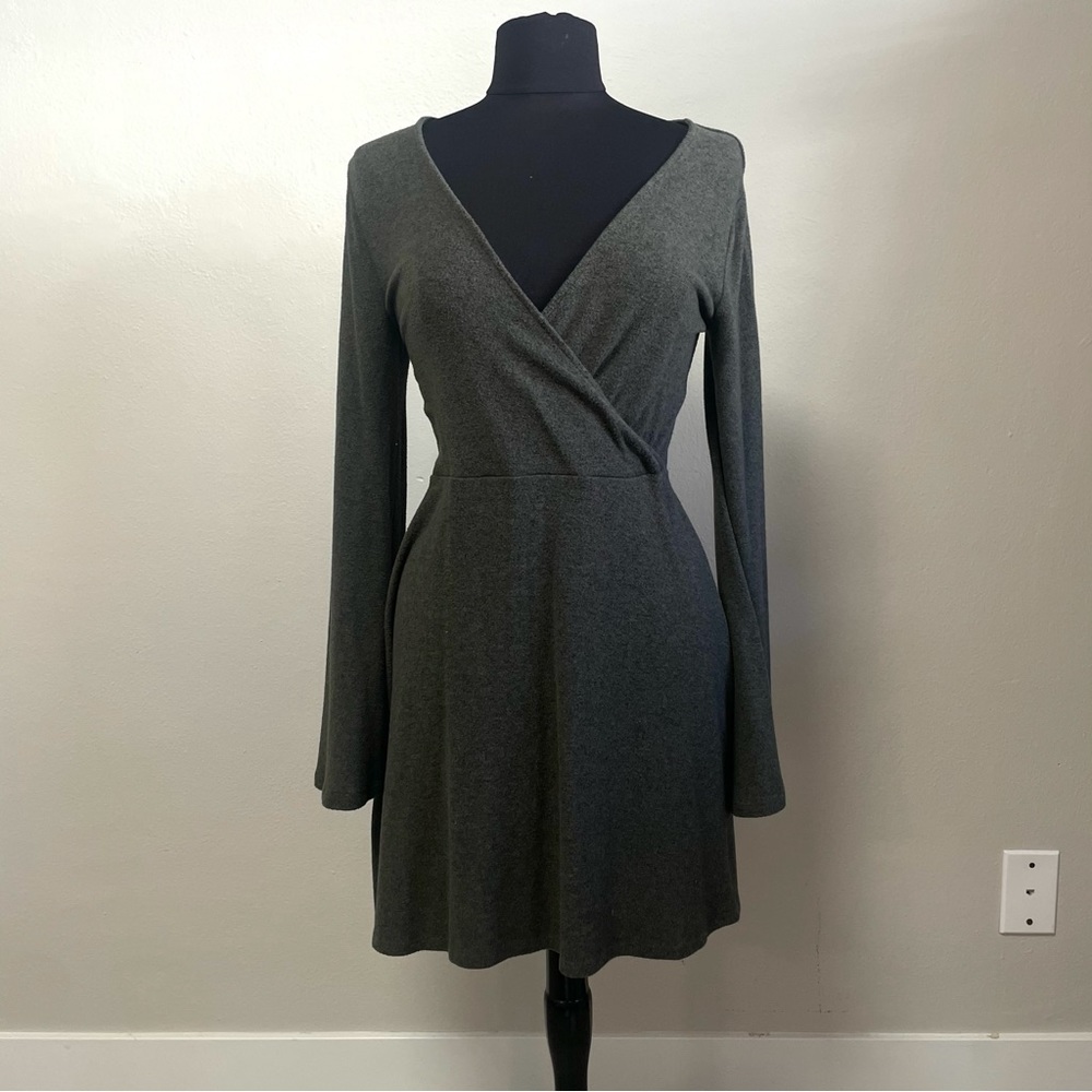 Express Green Faux Wrap Mini Skater Dress